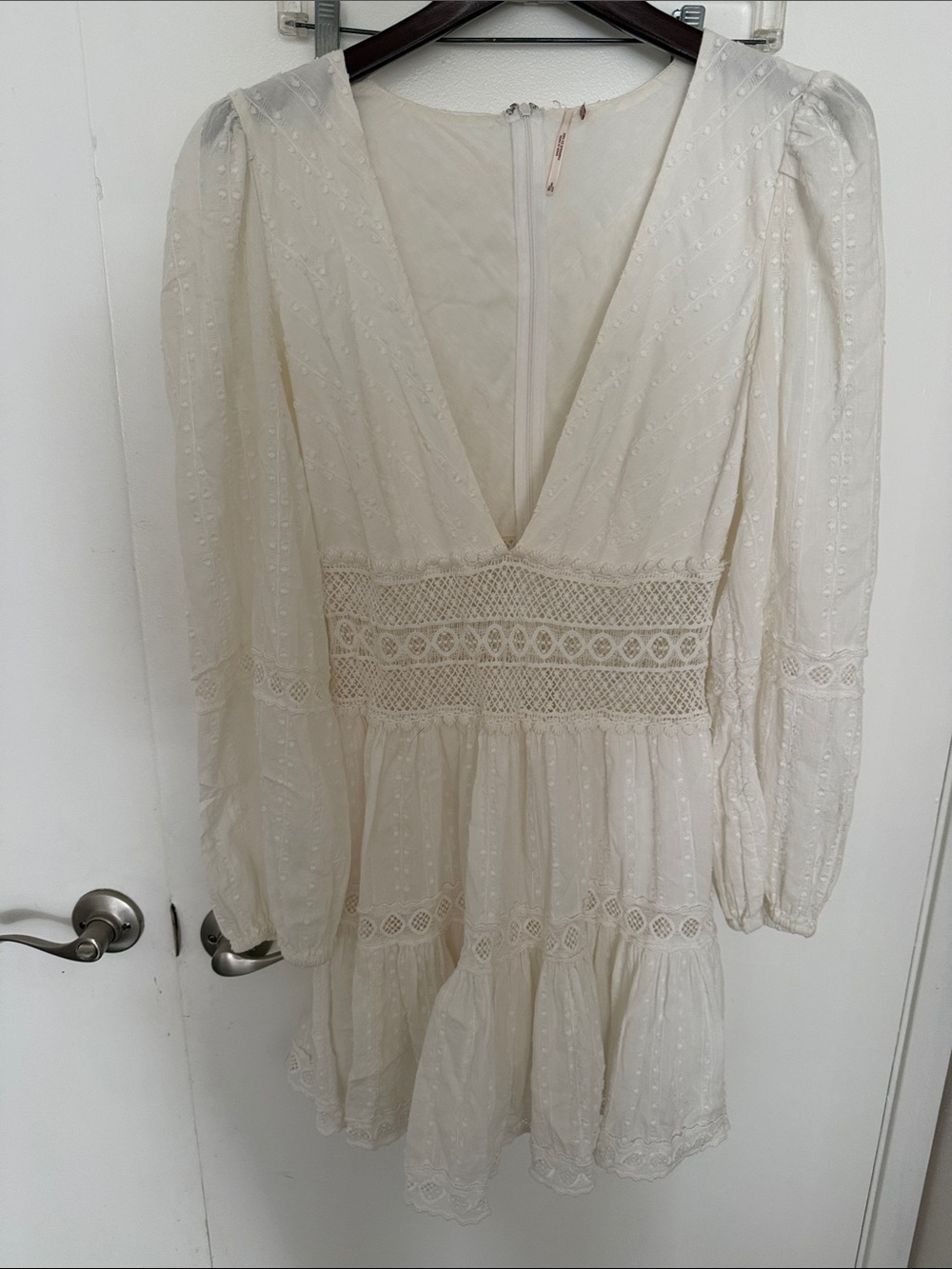 Free People Cream Eyelet Lace V-Neck Mini Dress